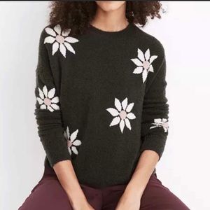 Madewell Floral Intarsia Grey Wool Blend Pullover Sweater
